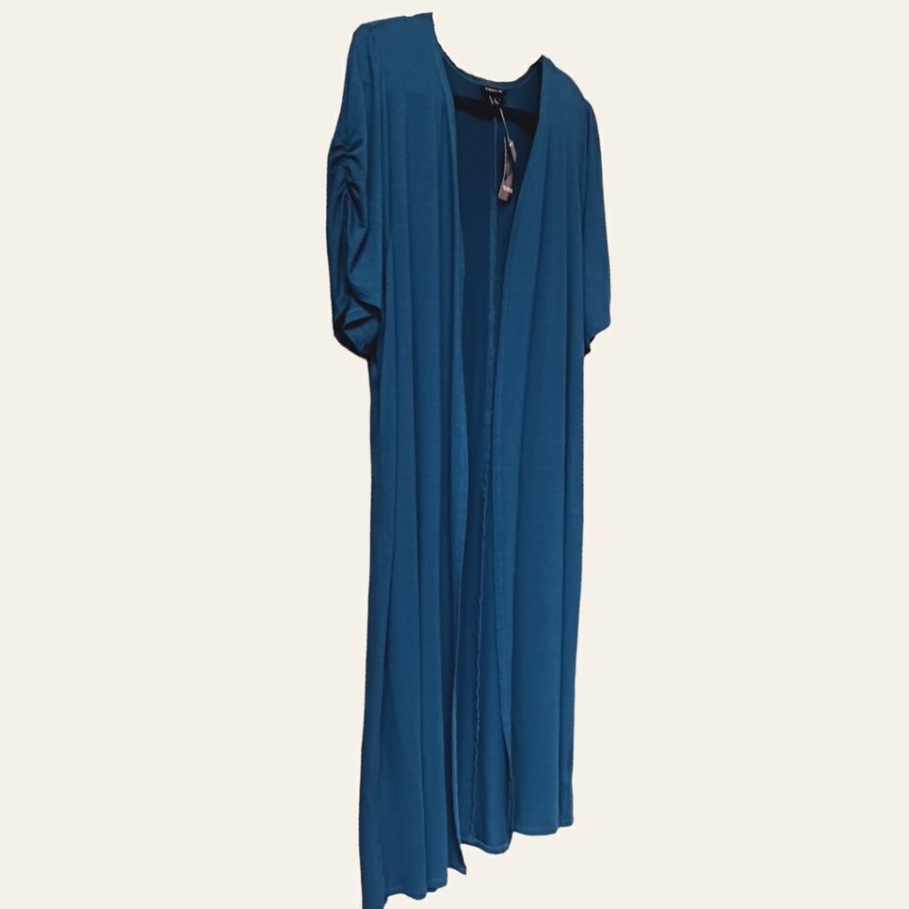 TORRID NEW Plus Size Blue Ruched Short Sleeve Fit & Flare Duster. - Picture 10 of 16